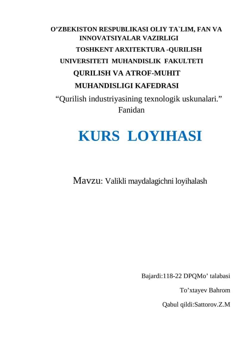 Valikli maydalagichni loyihalash