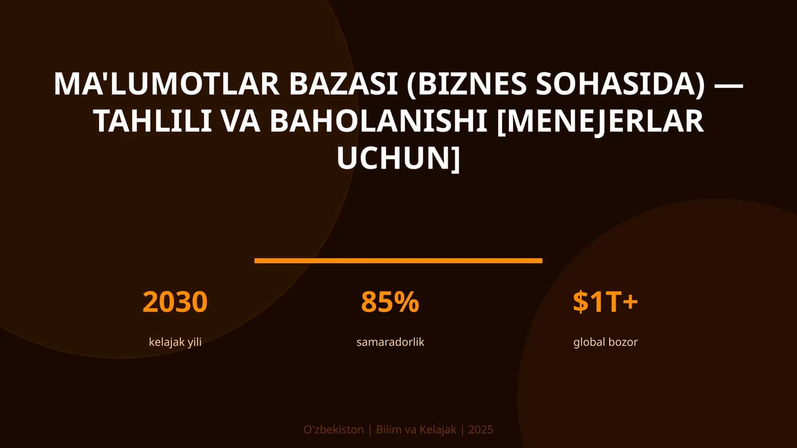 MA'LUMOTLAR BAZASI (BIZNES SOHASIDA) — TAHLILI VA BAHOLANISHI [MENEJERLAR UCHUN]