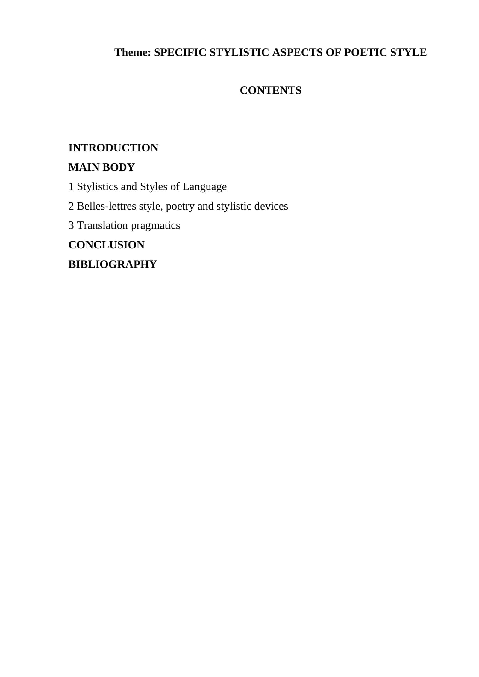 Specific Stylistic Aspects of Poetic Style