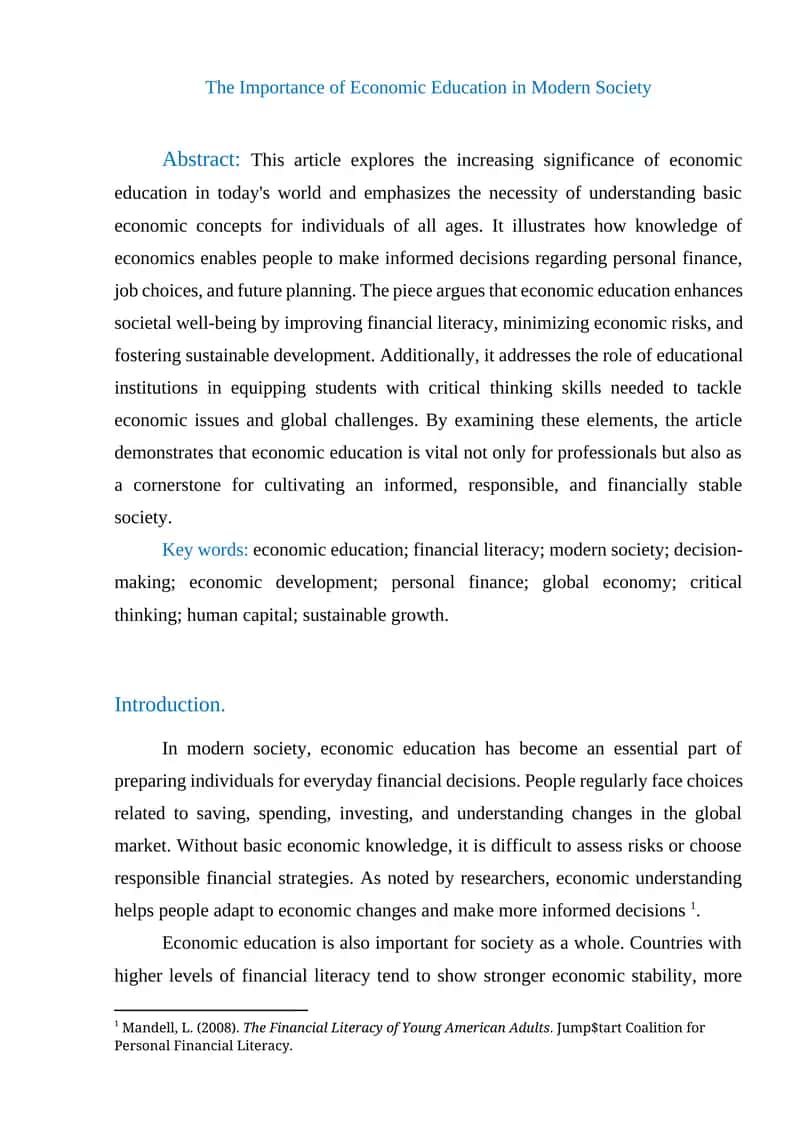 Importance of Economic Education in Modern Society