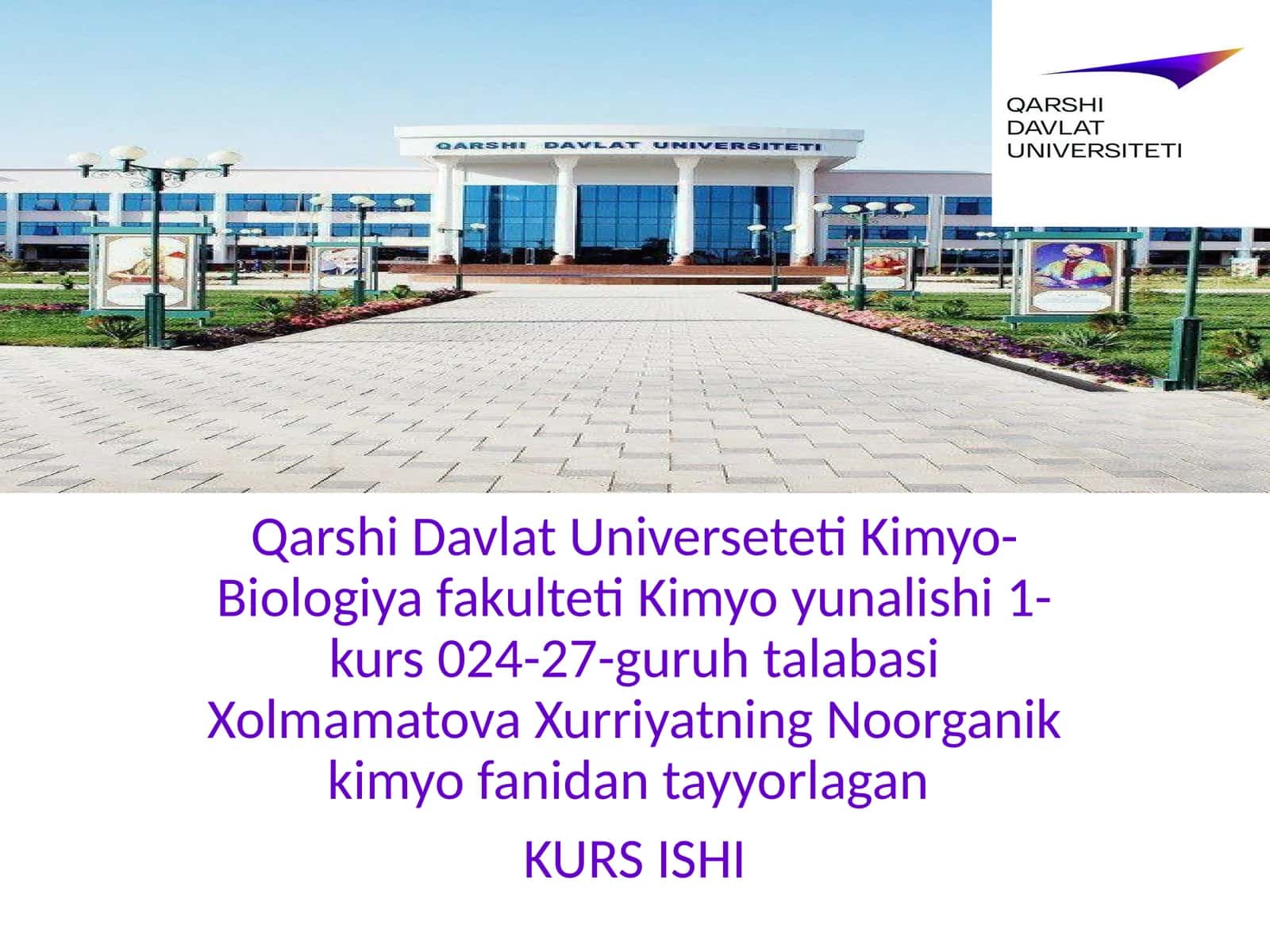 Xurriyatning Noorganik Kimyo Fanidan Tayyorlagan