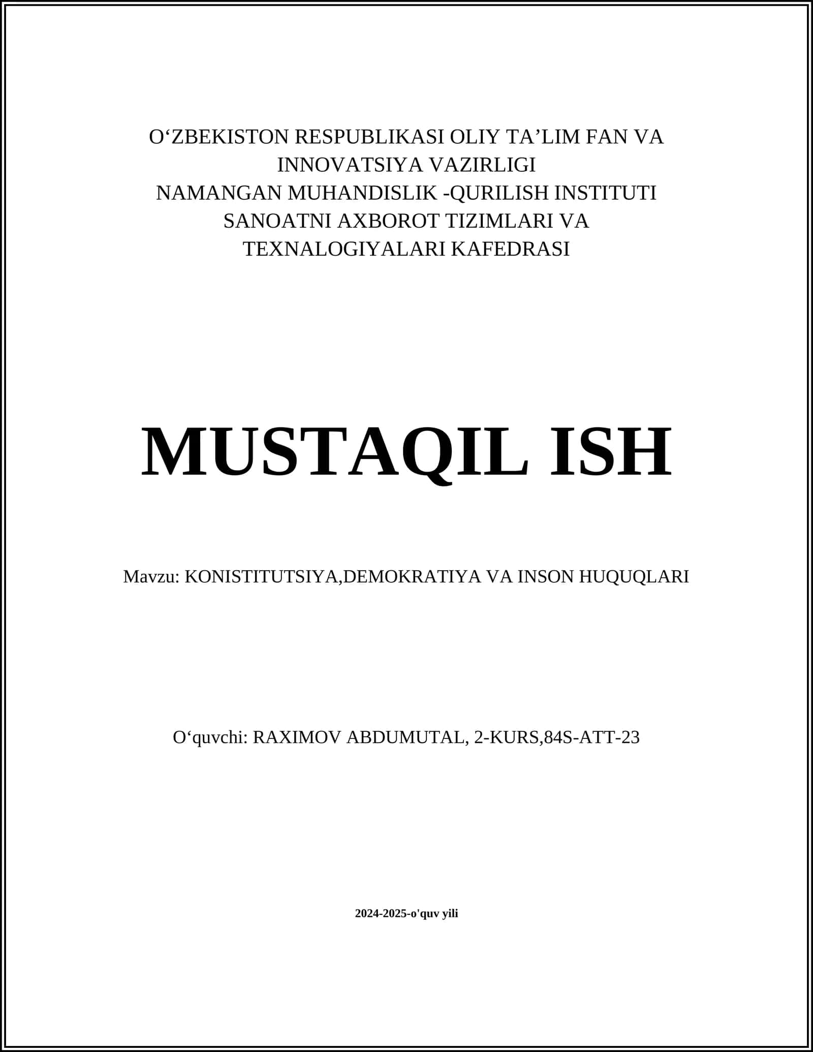 KONISTITUTSIYA,DEMOKRATIYA VA INSON HUQUQLARI