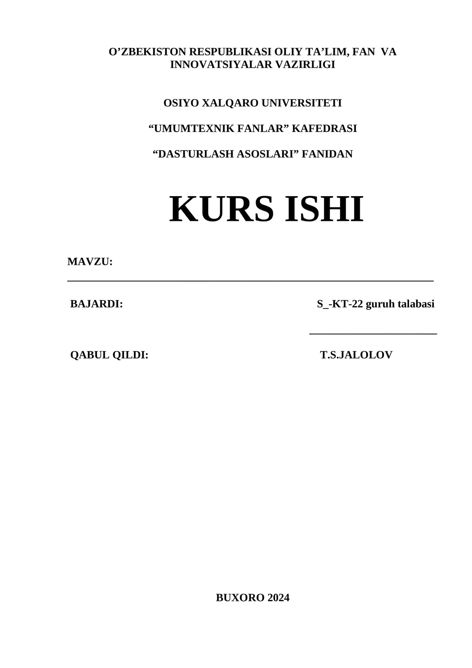DASTURLASH ASOSLARI KURSI