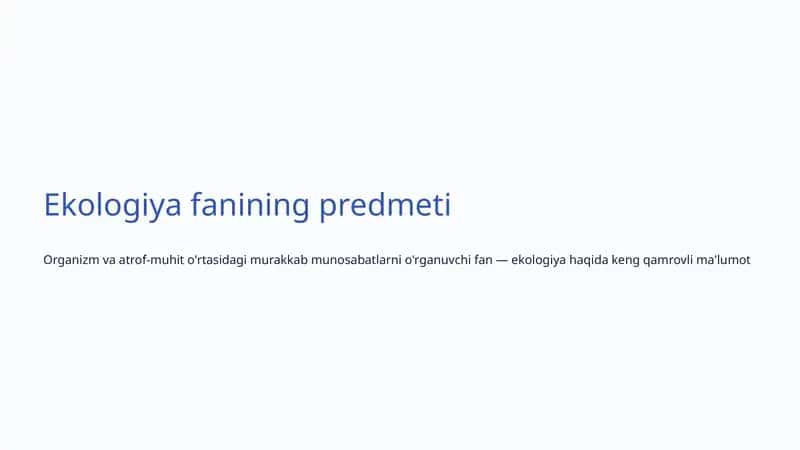 Ekologiya fanining predmeti