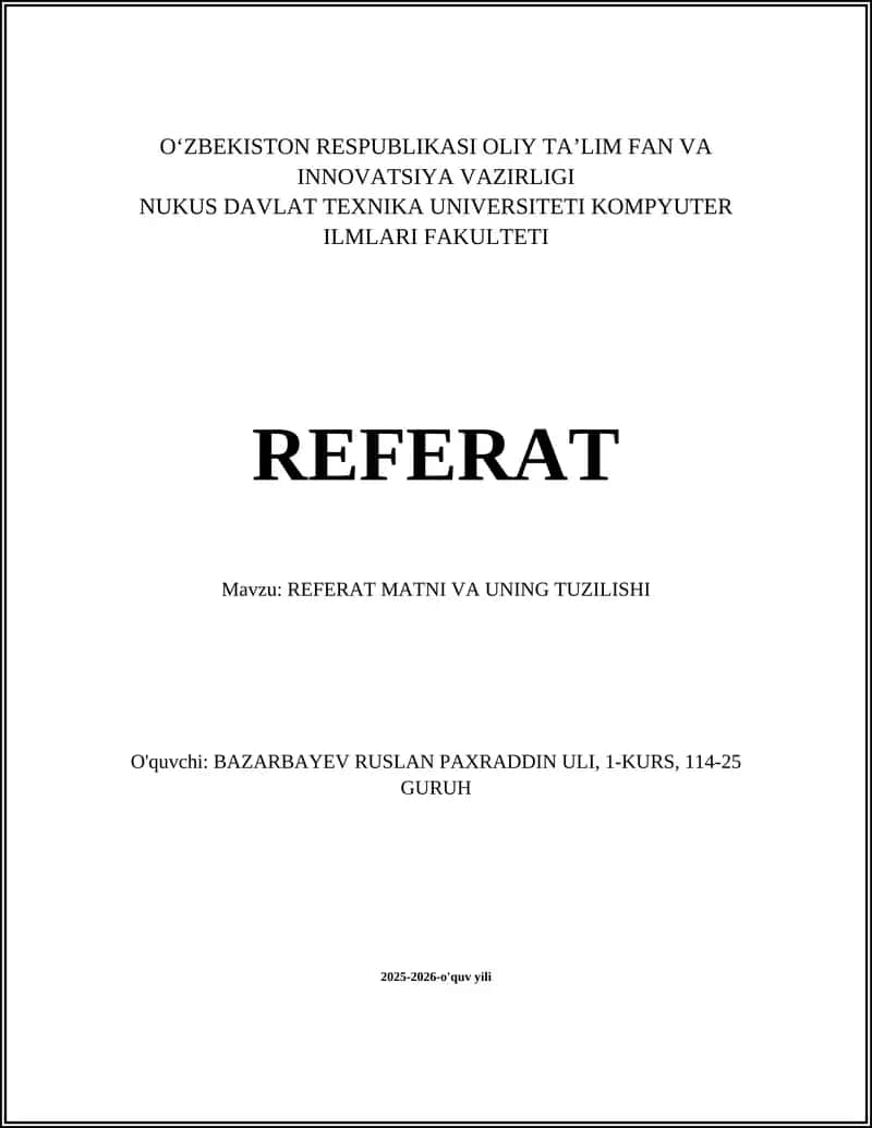 REFERAT MATNI VA UNING TUZILISHI