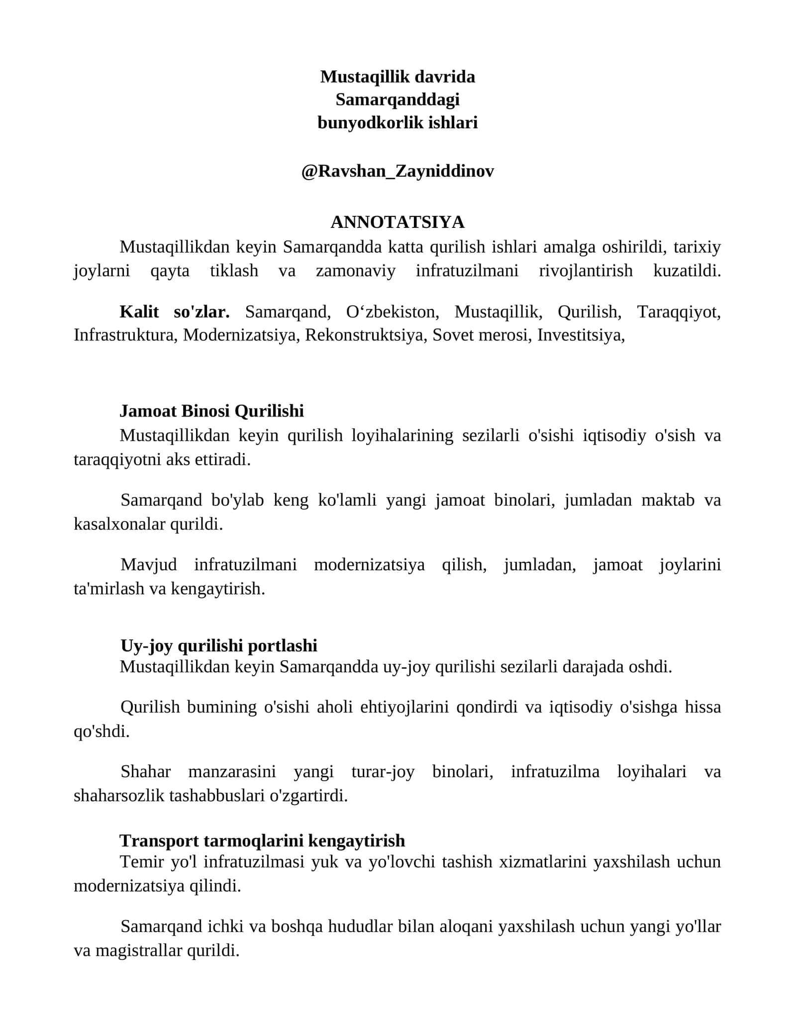 Samarqanddagi bunyodkorlik ishlari