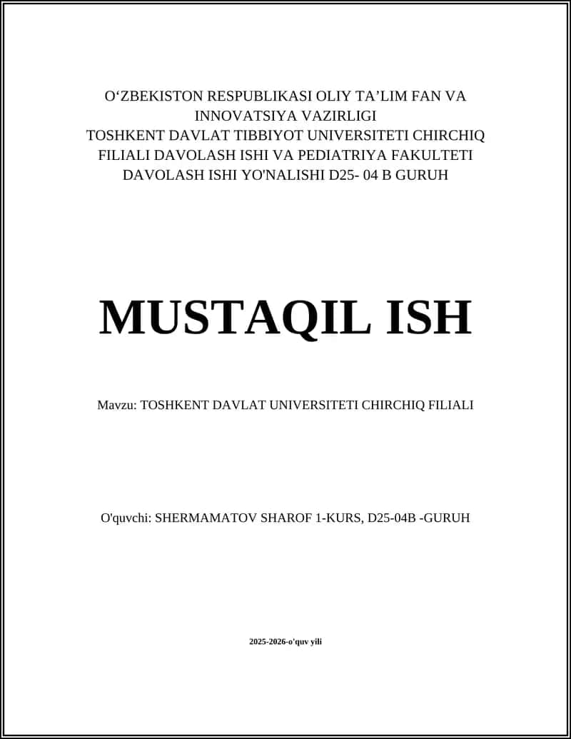 Toshkent Davlat Universiteti Chirchiq Filiali