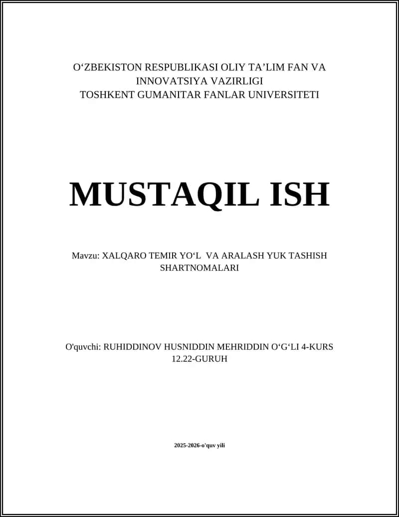 Xalqaro Temir Yo'l va Aralash Yuk Tashish Shartnomalari