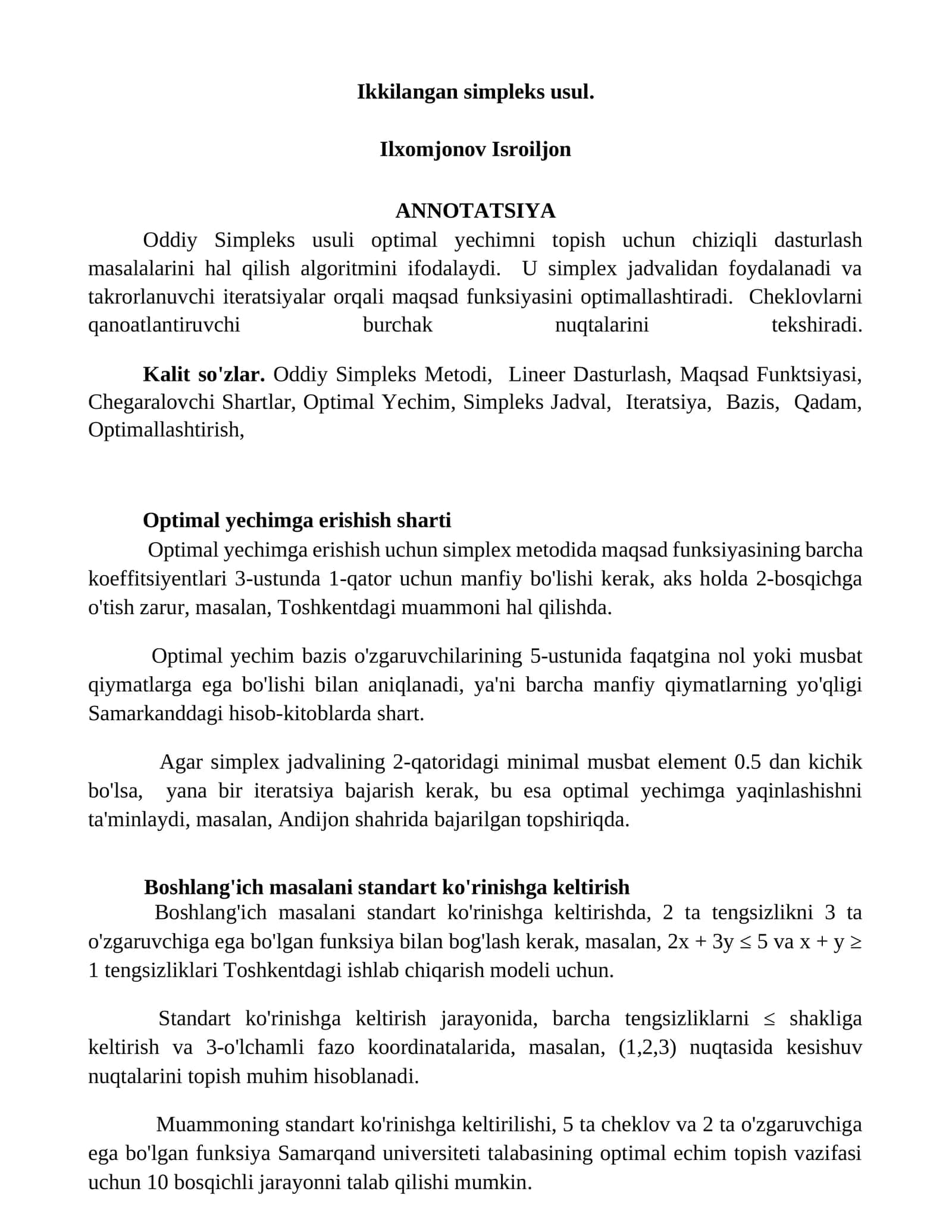 Oddiy Simpleks usuli