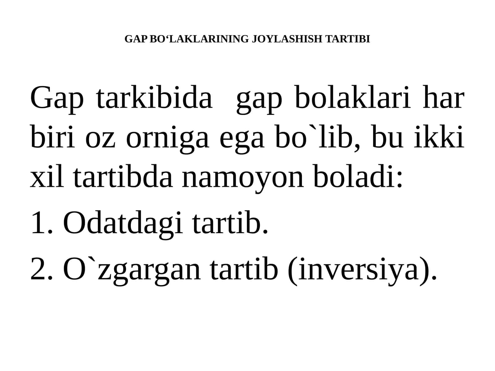 GAP BO‘LAKLARINING JOYLASHISH TARTIBI
