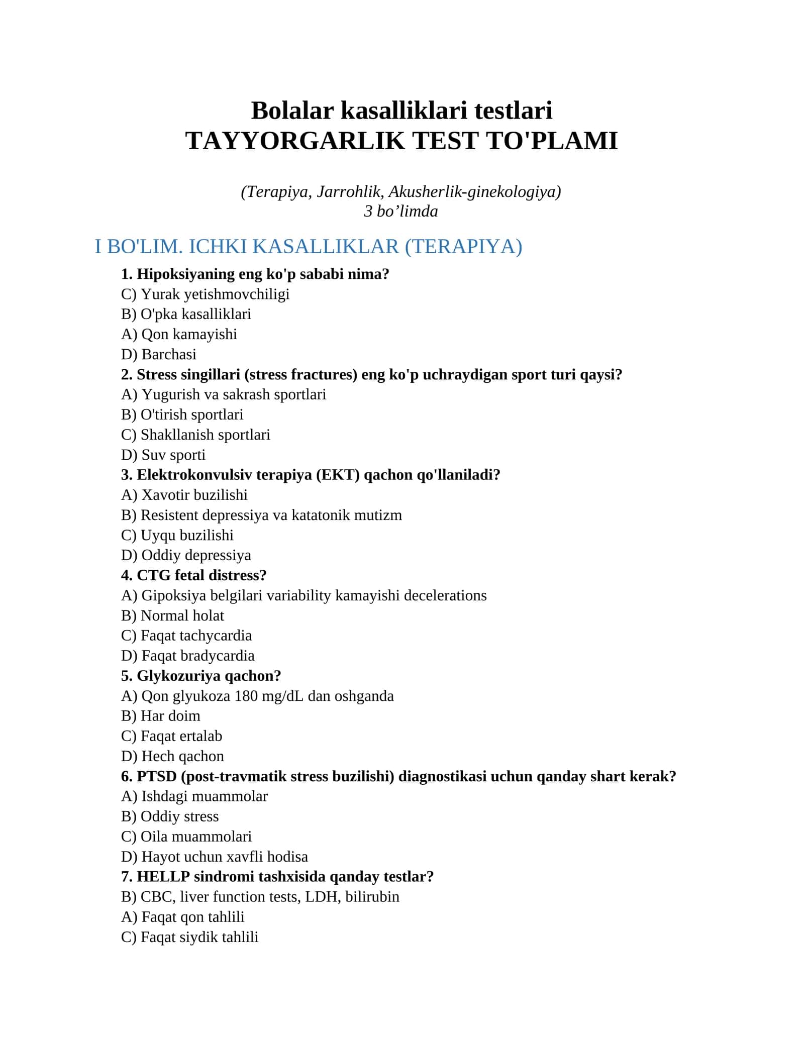 Bolalar kasalliklari testlari