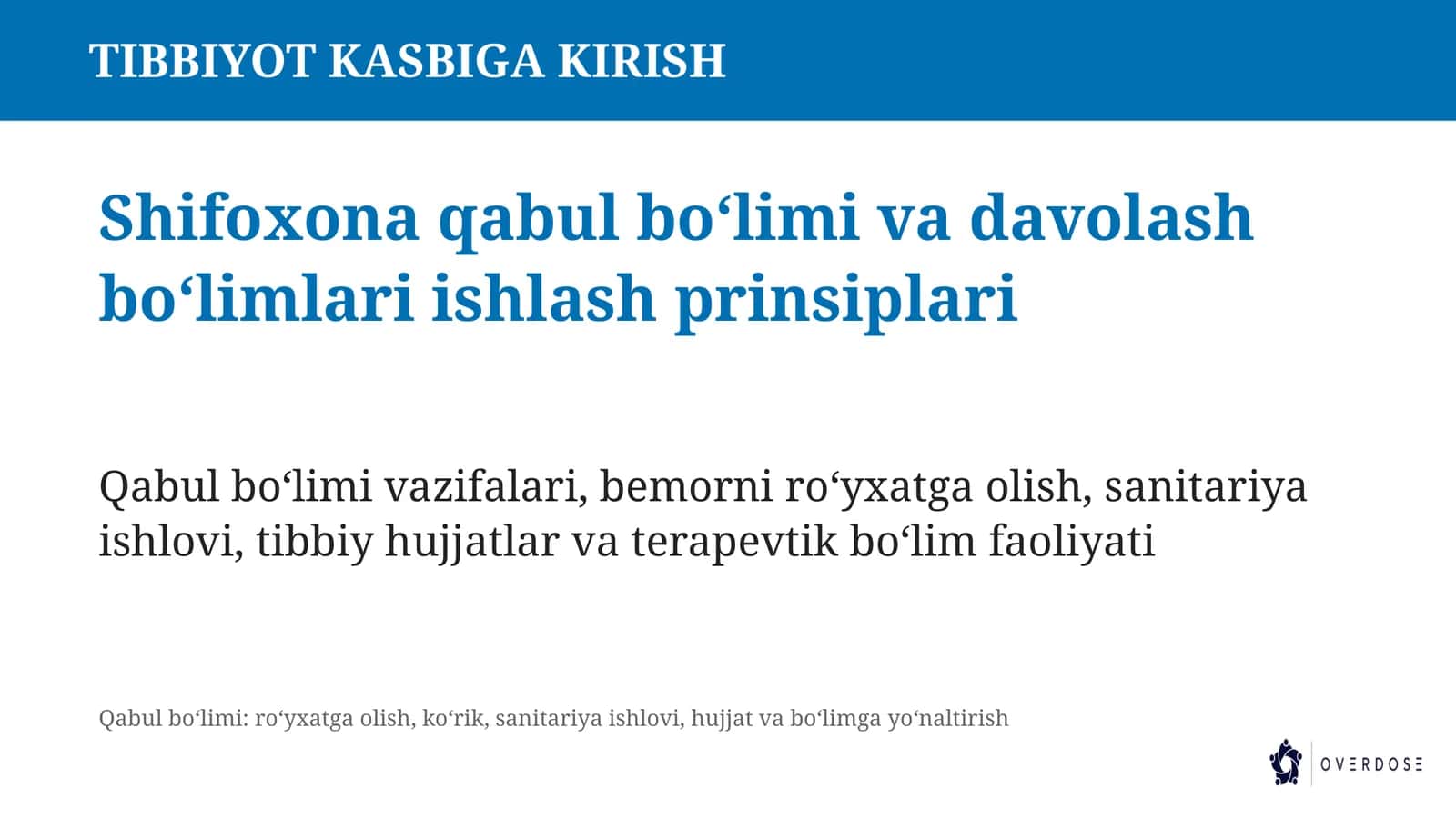TIBBIYOT KASBIGA - KIRISH