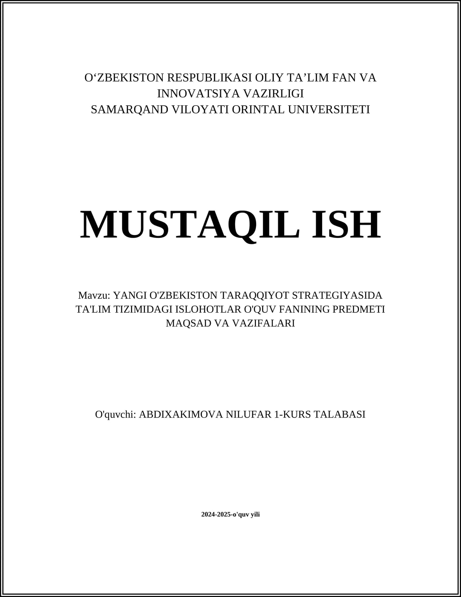 YANGI O'ZBEKISTON TARAQQIYOT STRATEGIYASI