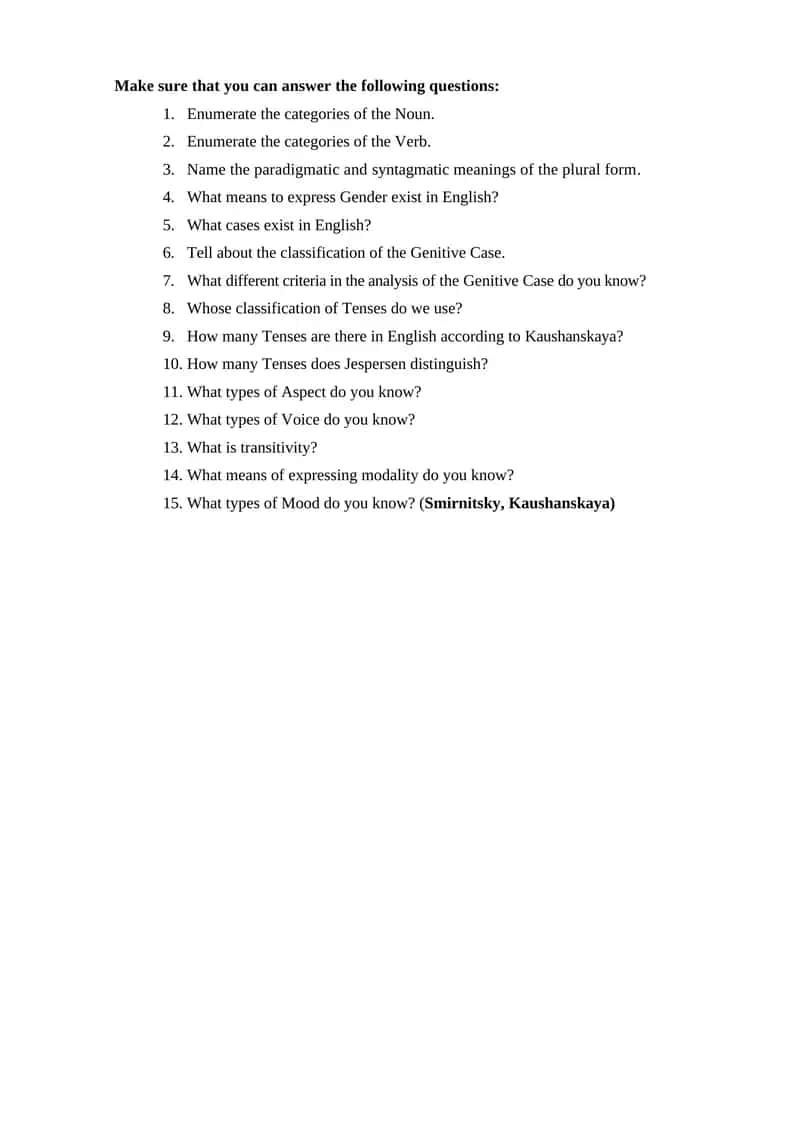 Categories of Nouns and Verbs