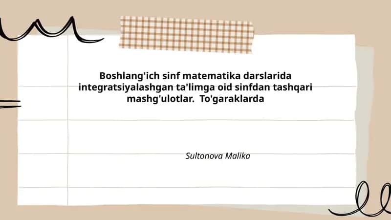 Boshlang'ich sinf matematika mashg'ulotlari