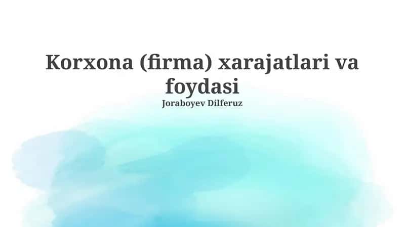 Xarajatlar va Foydasi