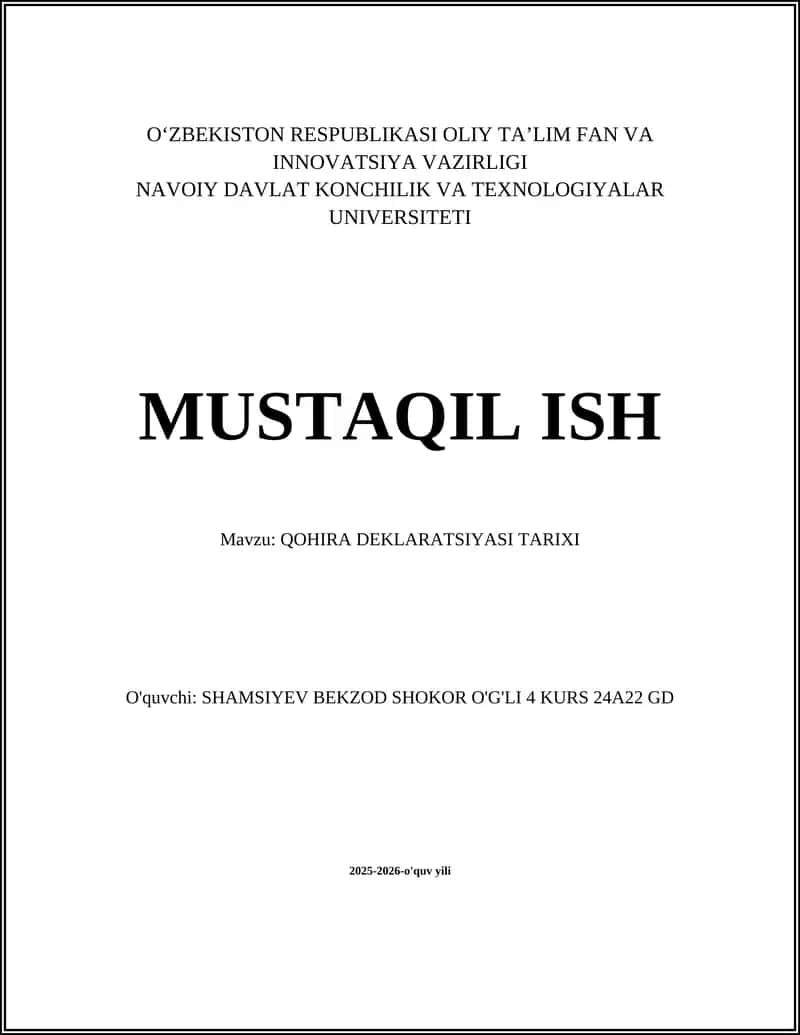 QOHIRA DEKLARATSIYASI TARIXI