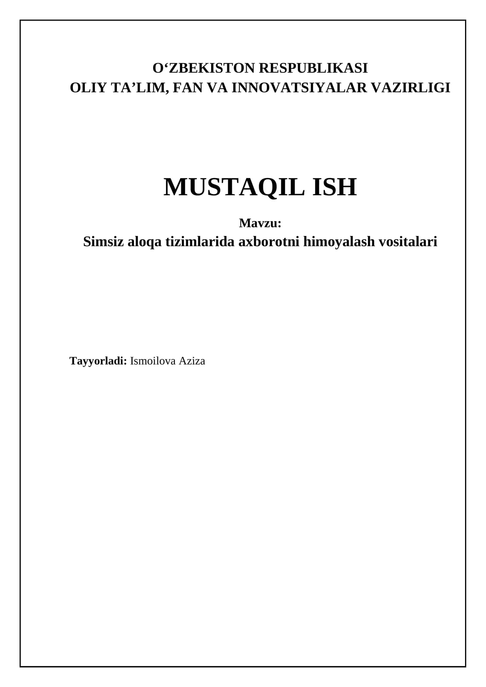 Simsiz aloqa tizimlarida axborotni himoyalash vositalari