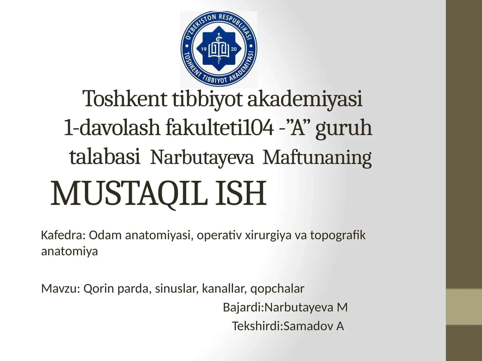 Qorin parda, sinuslar, kanallar, qopchalar