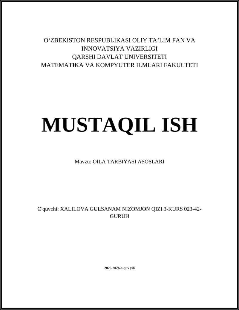 OILA TARBIYASI ASOSLARI