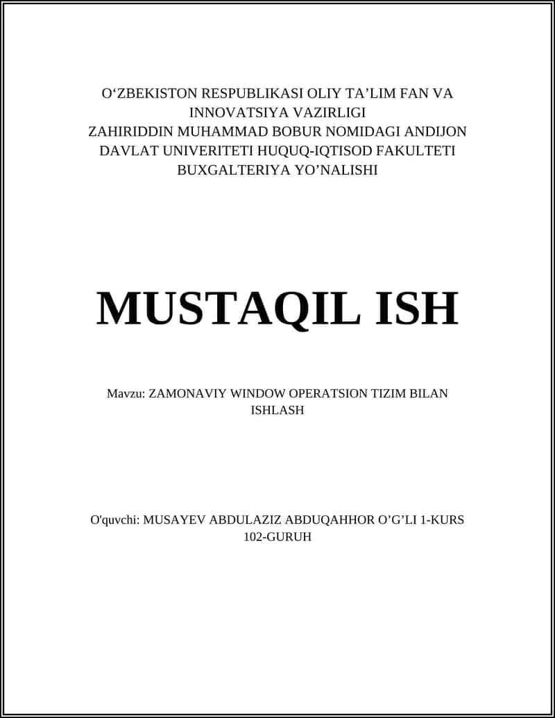 ZAMONAVIY WINDOW OPERATSION TIZIM BILAN ISHLASH