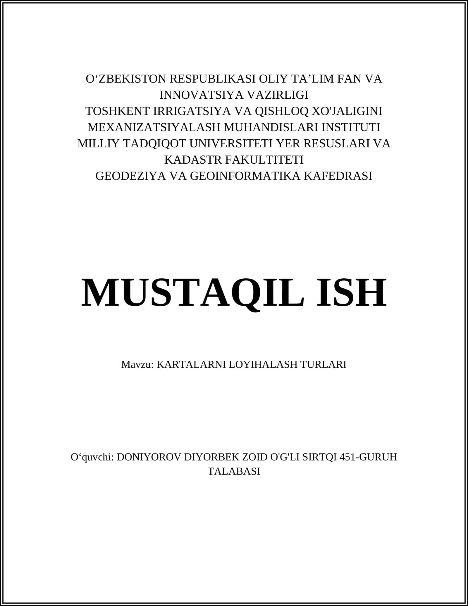 KARTALARNI LOYIHALASH TURLARI