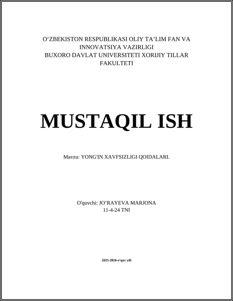 YONG'IN XAVFSIZLIGI QOIDALARI