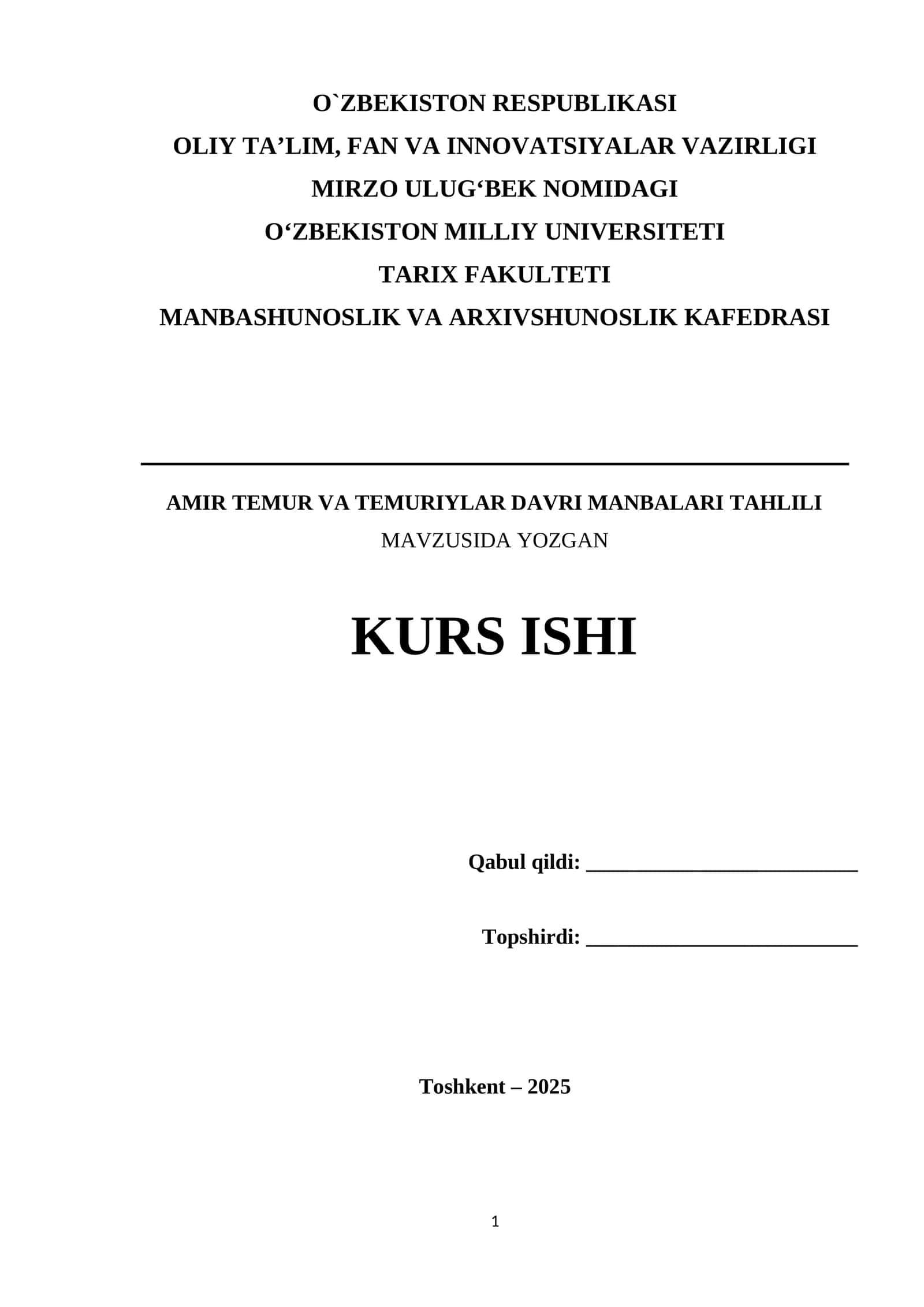 Amir Temur va Temuriylar davri manbalari tahlili