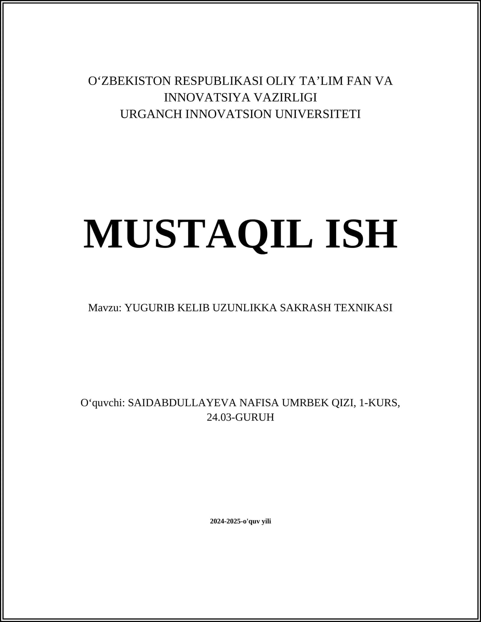 YUGURIB KELIB UZUNLIKKA SAKRASH TEXNIKASI