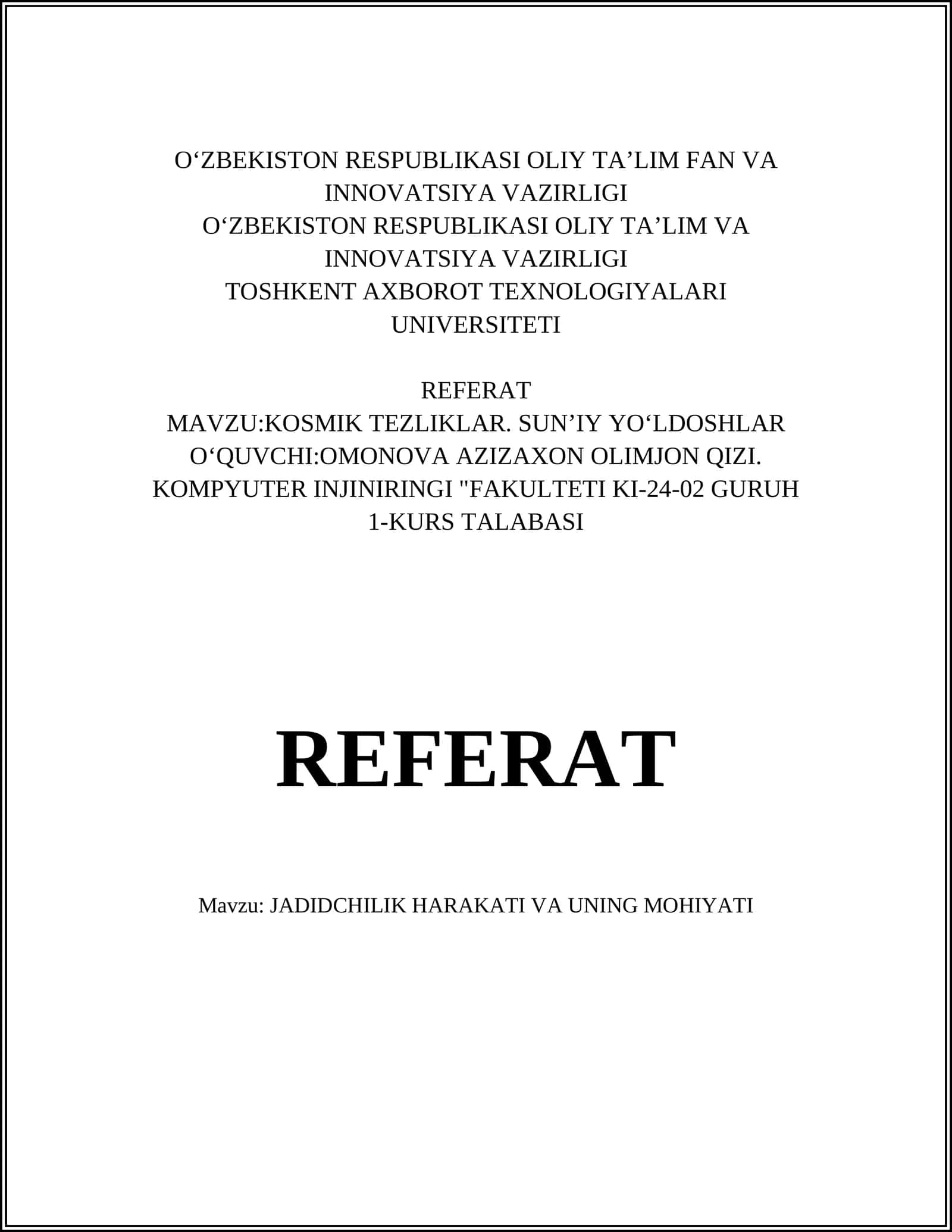 JADIDCHILIK HARAKATI VA UNING MOHIYATI
