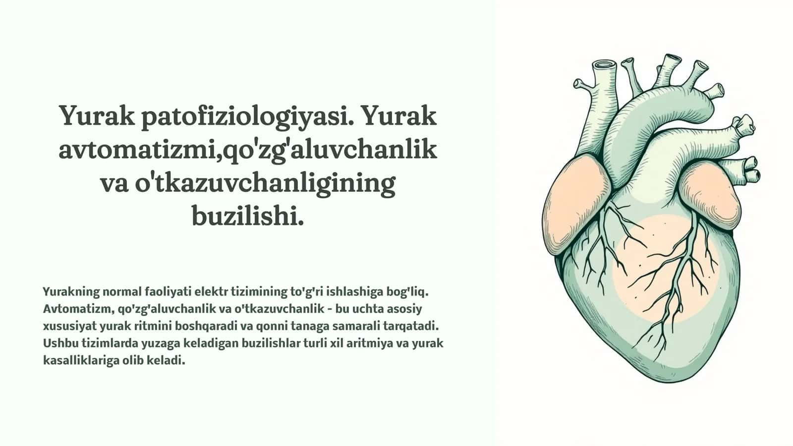 Yurak patofiziologiyasi. Yurak avtomatizmi,qo'zg'aluvchanlik va o'tkazuvchanligining buzilishi.