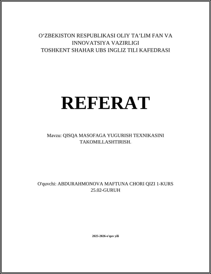 QISQA MASOFAGA YUGURISH TEXNIKASINI TAKOMILLASHTIRISH