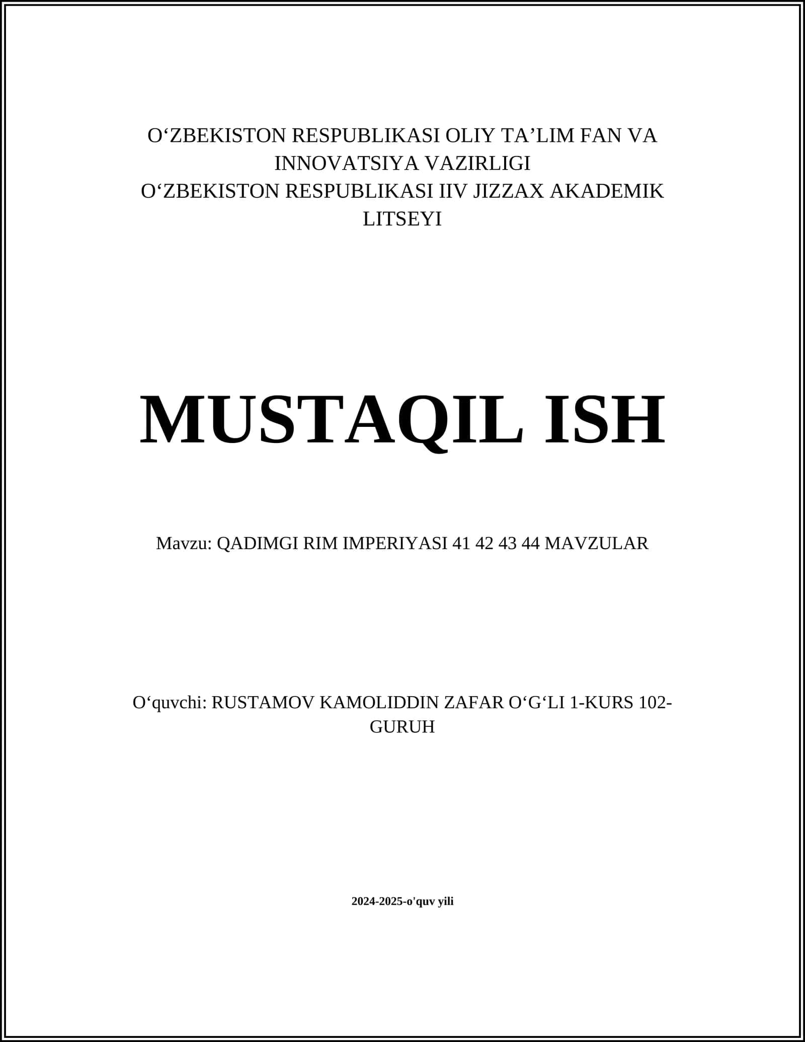 QADIMGI RIM IMPERIYASI 41 42 43 44 MAVZULAR