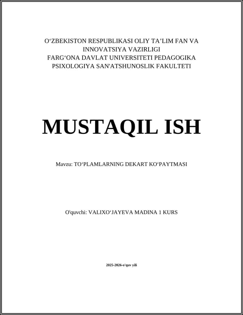 TOʻPLAMLARNING DEKART KOʻPAYTMASI