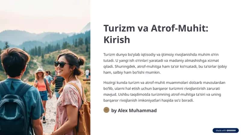 Turizm va atrof-muhit: Kirish