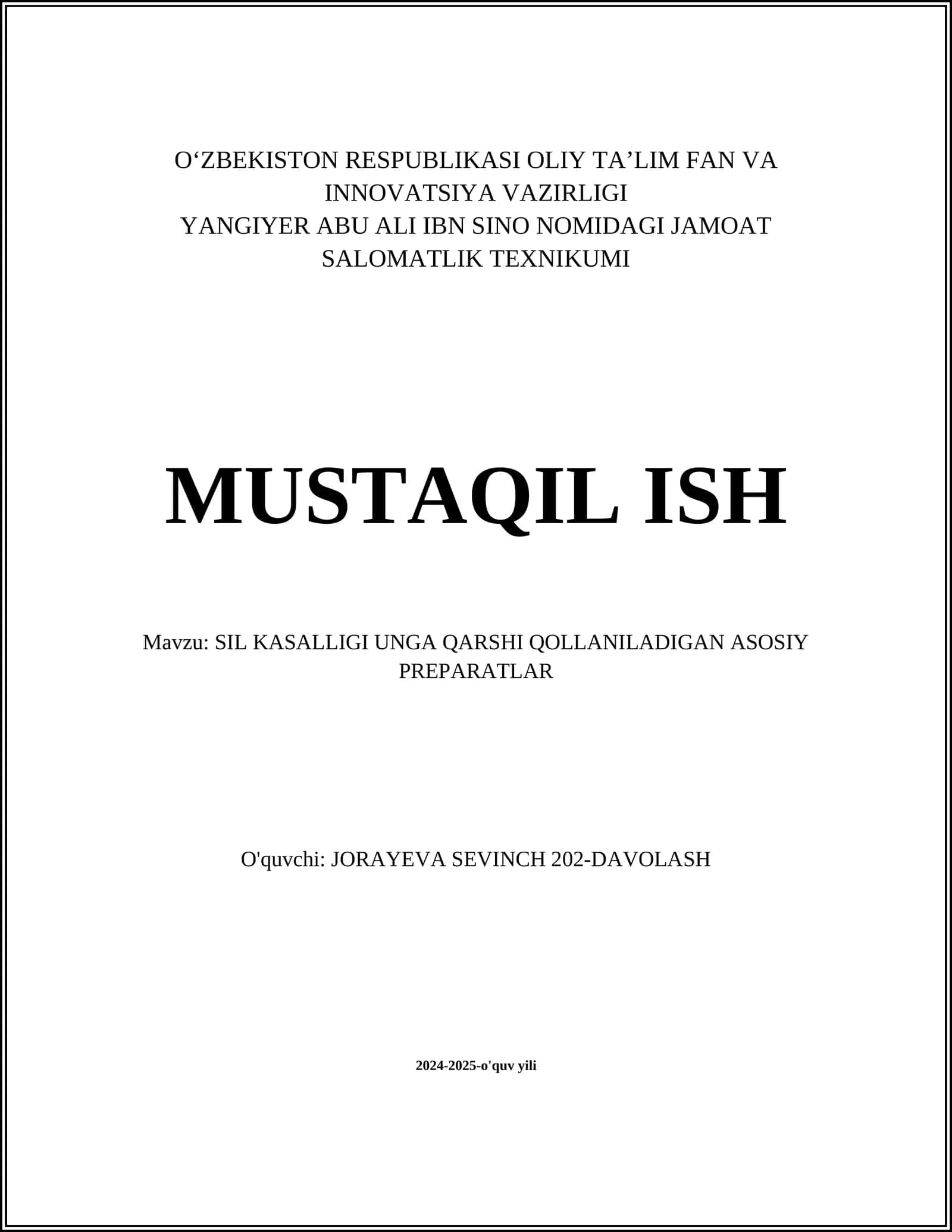 SIL KASALLIGI UNGA QARSHI QOLLANILADIGAN ASOSIY PREPARATLAR