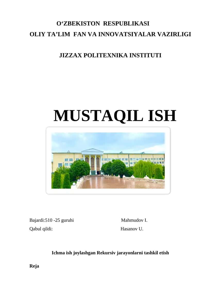 Ichma ish joylashgan Rekursiv jarayonlarni tashkil etish