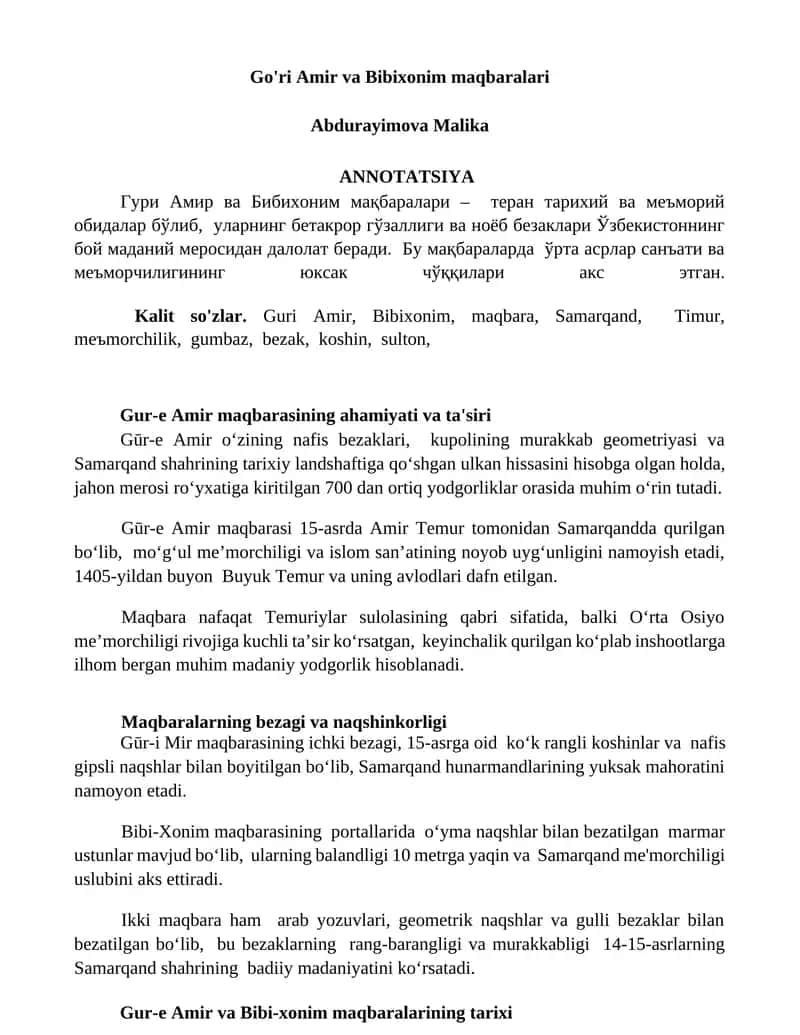 Go'ri Amir va Bibixonim maqbaralari