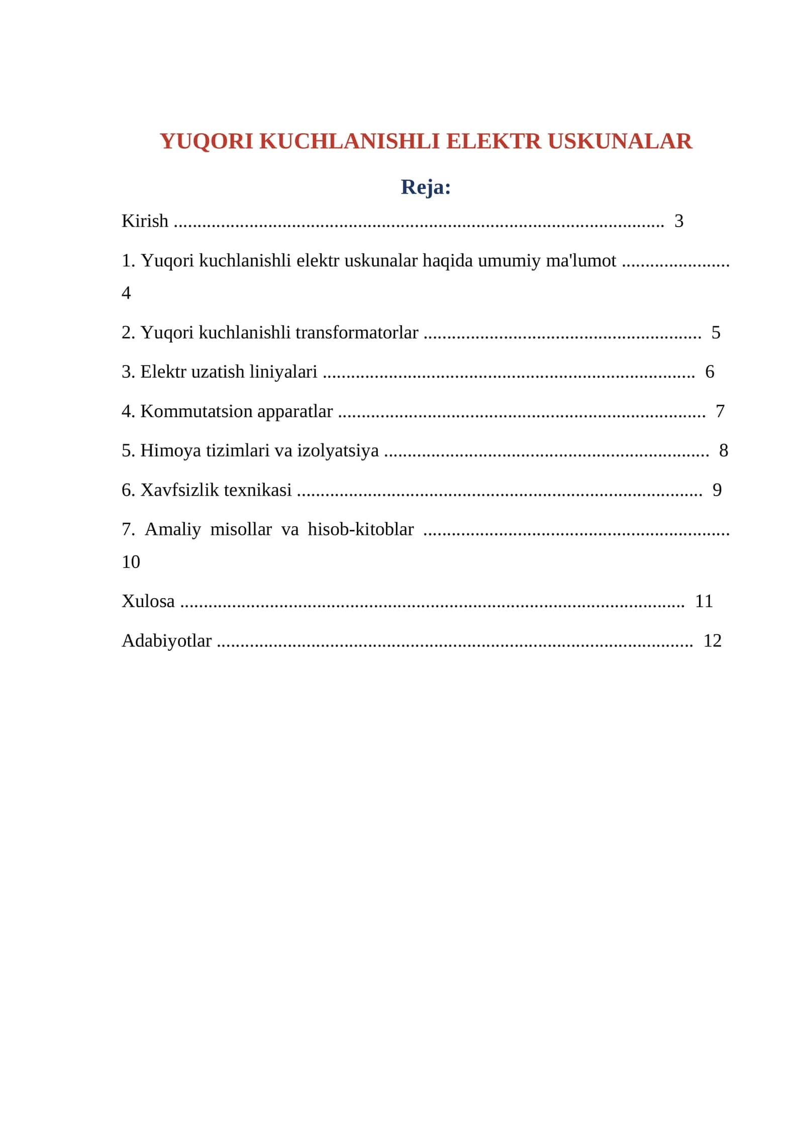 YUQORI KUCHLANISHLI ELEKTR USKUNALAR