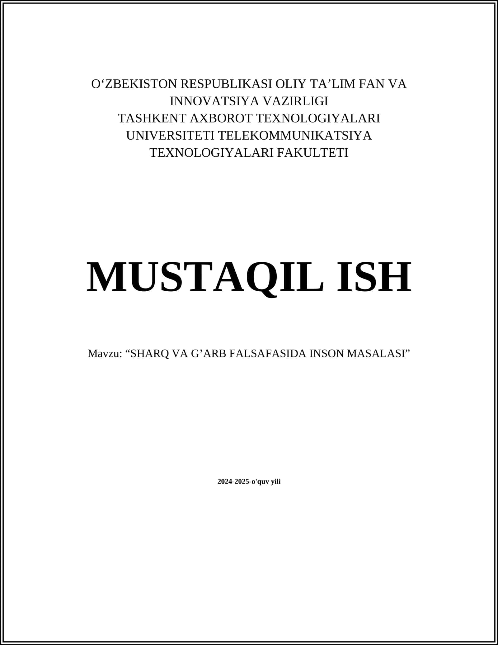SHARQ VA G’ARB FALSAFASIDA INSON MASALASI