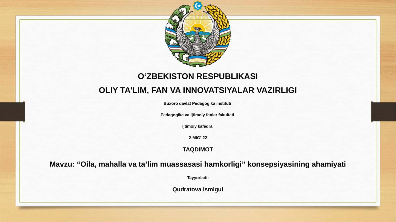Oila, mahalla va ta’lim muassasasi hamkorligi” konsepsiyasining ahamiyati