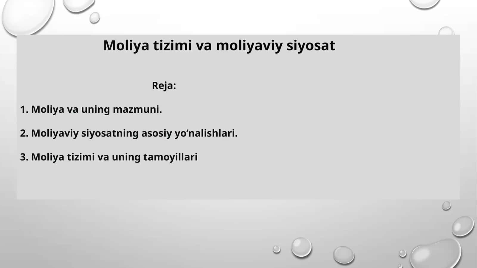 Moliya tizimi va moliyaviy siyosat