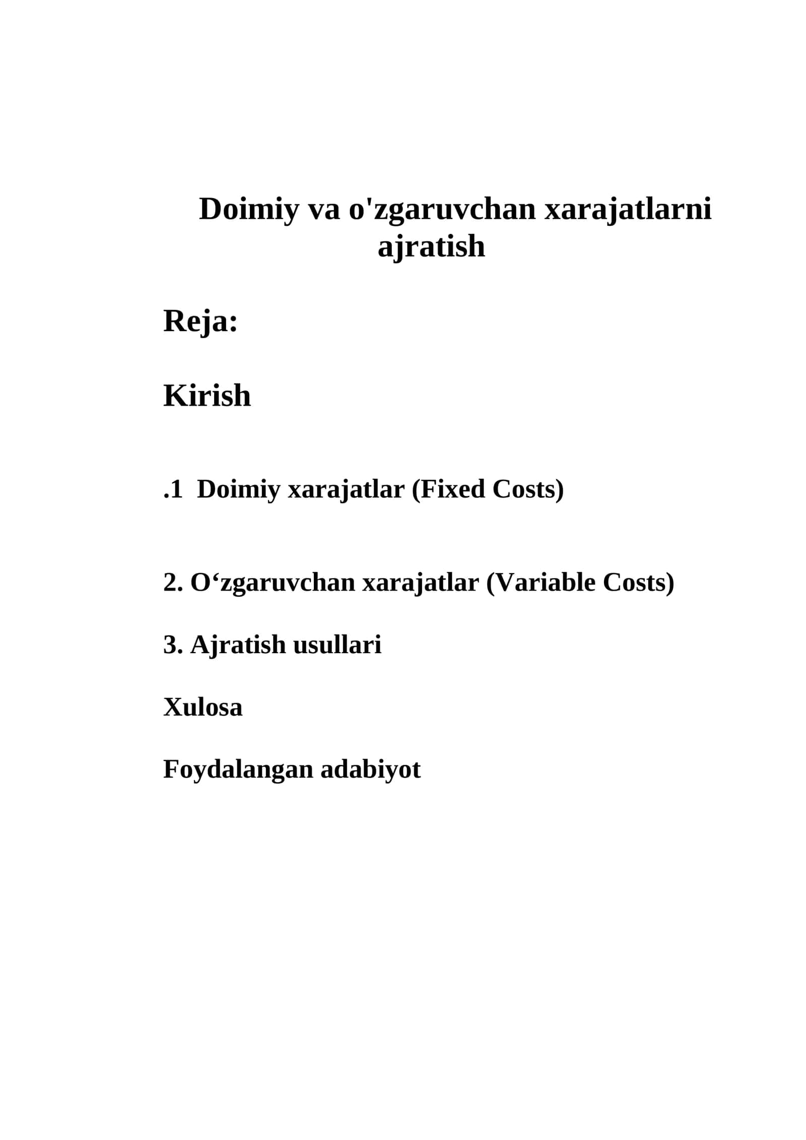 Doimiy va o'zgaruvchan xarajatlarni ajratish