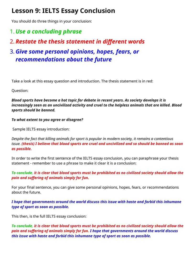 Lesson 9: IELTS Essay Conclusion