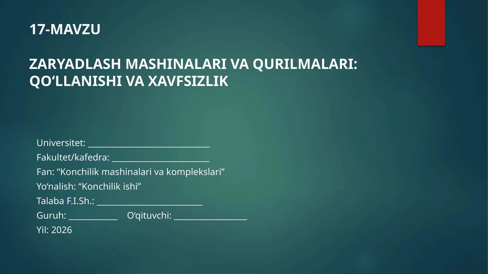 ZARYADLASH MASHINALARI VA QURILMALARI: QO'LLANISHI VA XAVFSIZLIK
