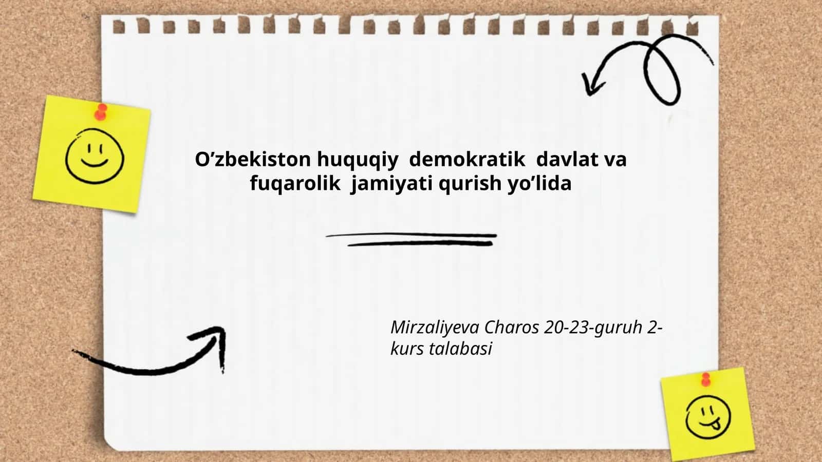 O’zbekiston huquqiy demokratik davlat va fuqarolik jamiyati qurish yo’lida