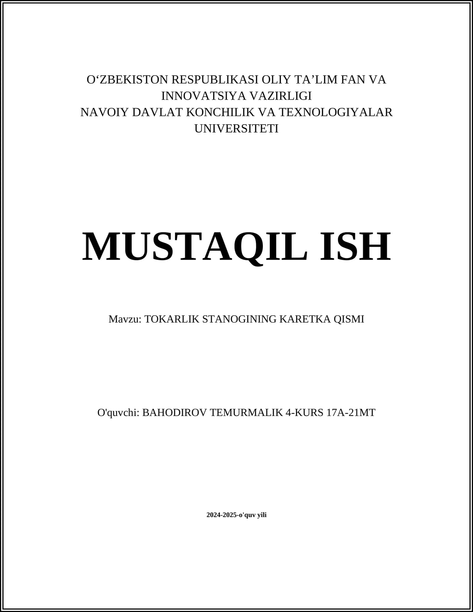 TOKARLIK STANOGINING KARETKA QISMI