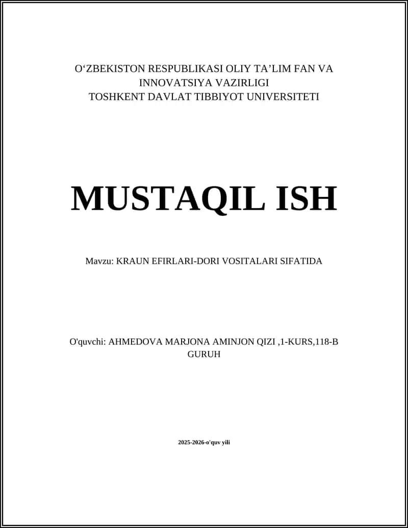 Kraun Efirlari-Dori Vositalari Sifatida