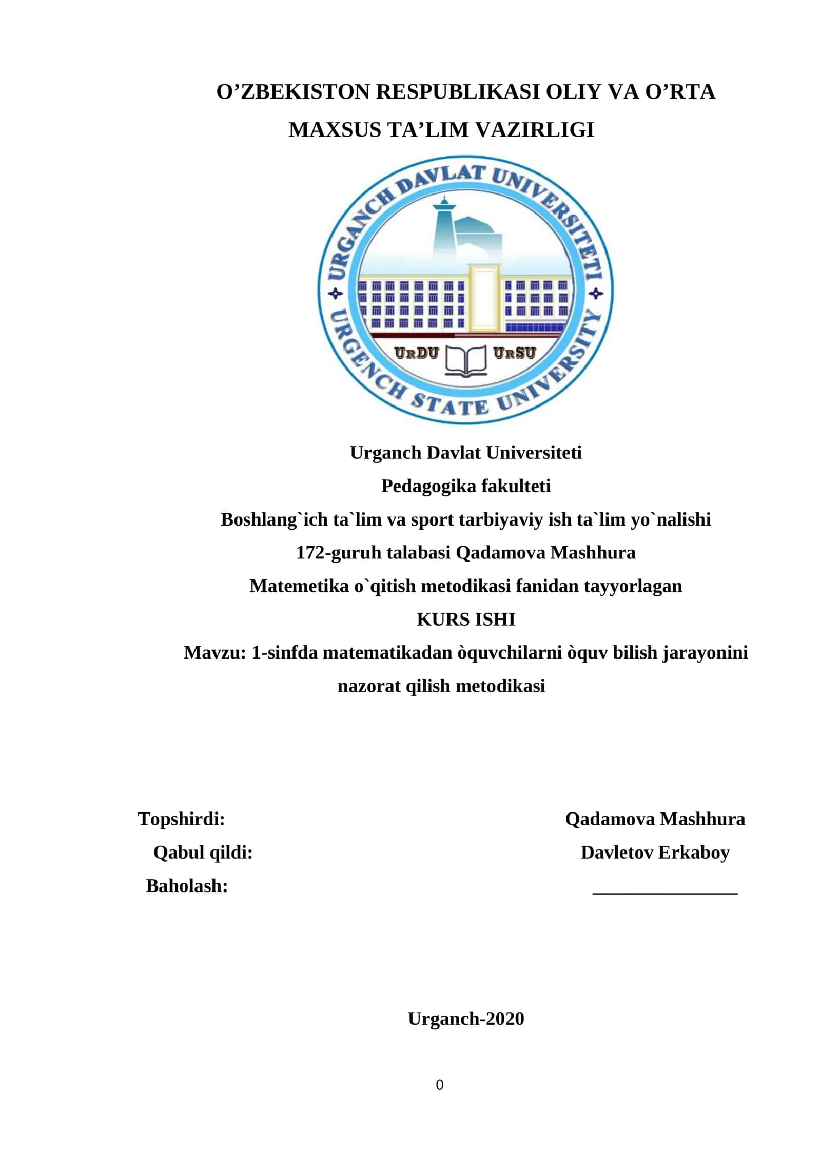 Matemetika o`qitish metodikasi