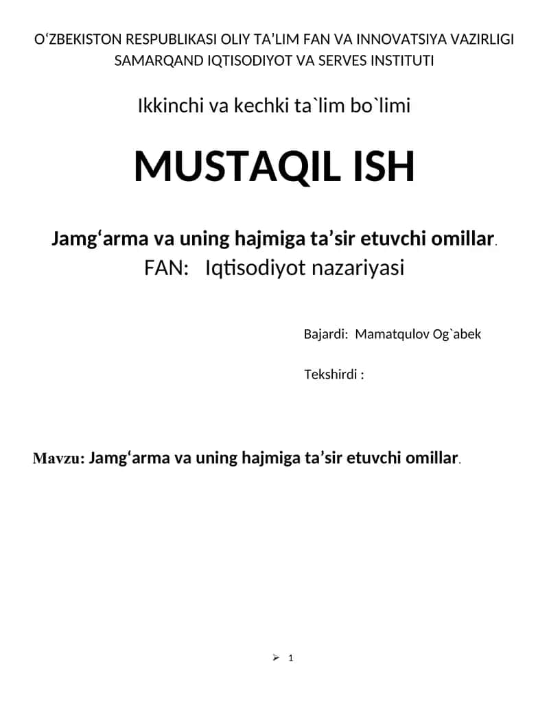 Jamgʻarma va uning hajmiga ta’sir etuvchi omillar